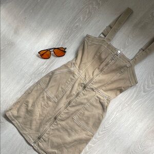 Tan Zip-Up Dress with Pockets